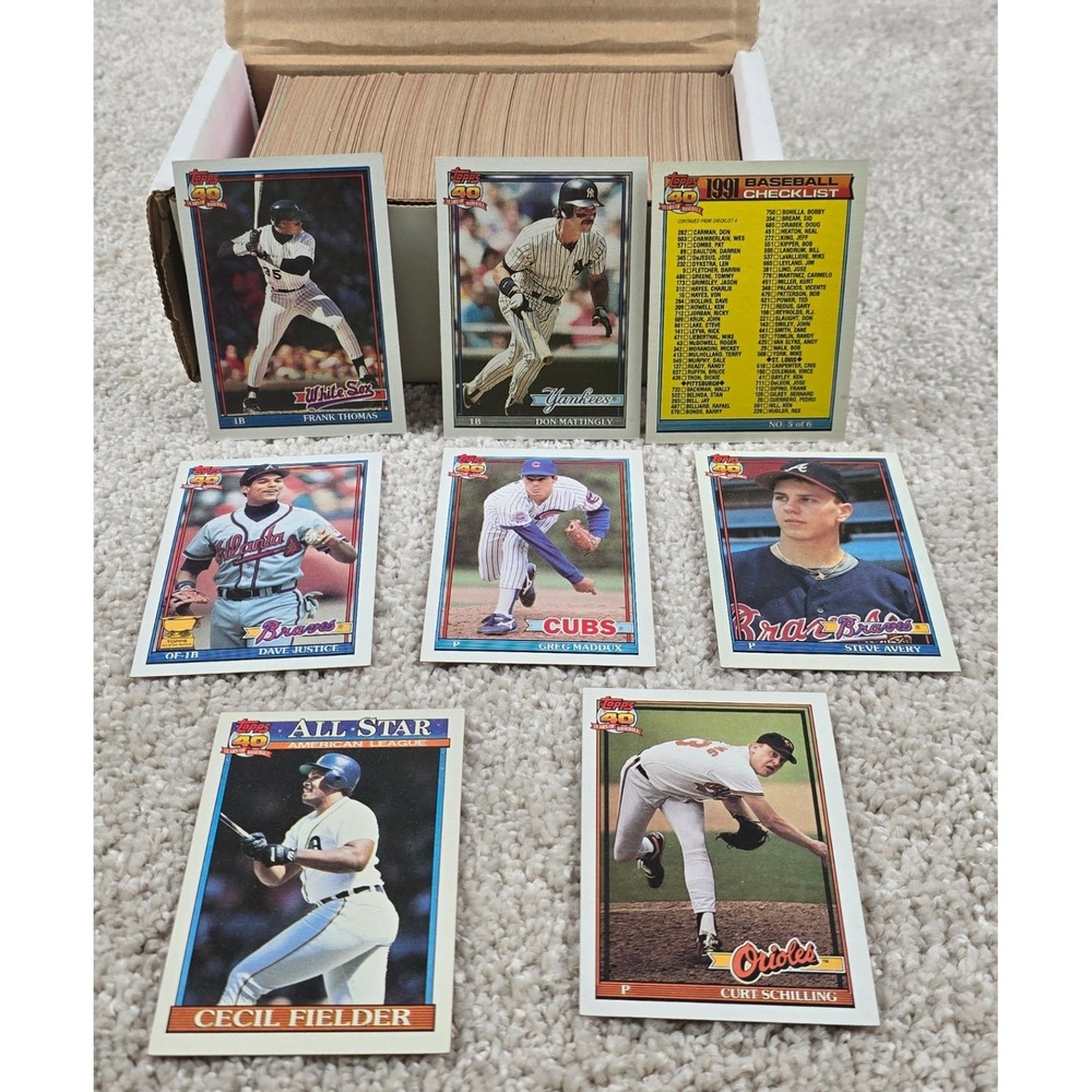 Vintage Topps 1991 Baseball Card Lot - NM+ w stars Maddux, Mattingly, Thomas etc